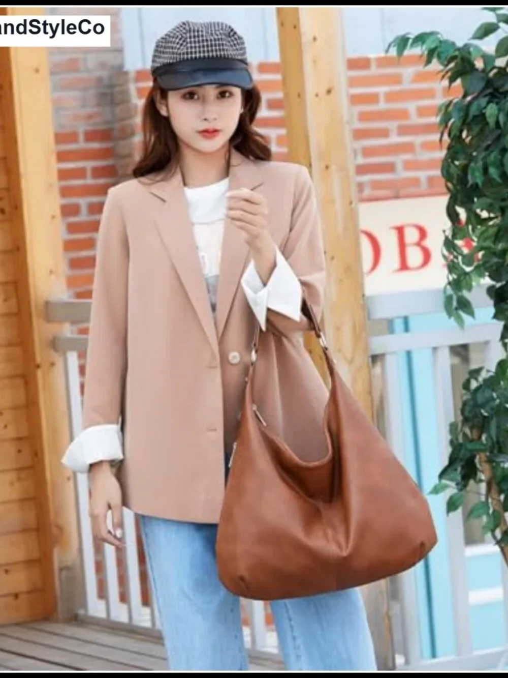 Large Slouchy Hobo Shoulder Bag Vegan PU Leather Tote Purse